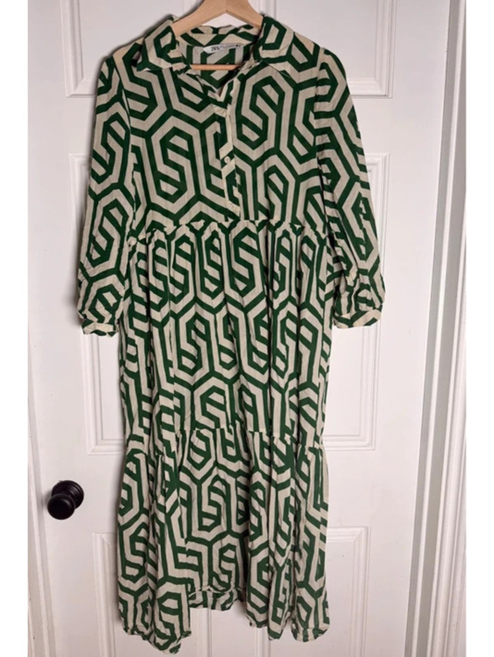 Zara Green Geometric Dress Medium Karen Maxi